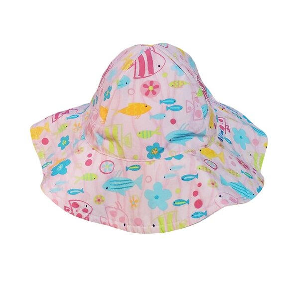 I Play Baby Bucket Sun Hat 0–6 Months Pink Fish Print UPF 50+ - Picture 1 of 8